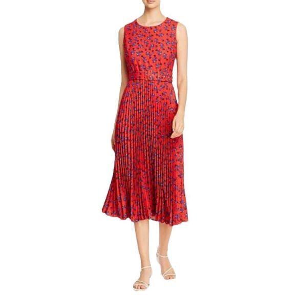 T Tahari Floral Sleeveless Belted Pleated Midi Dress - Picture 3 of 8